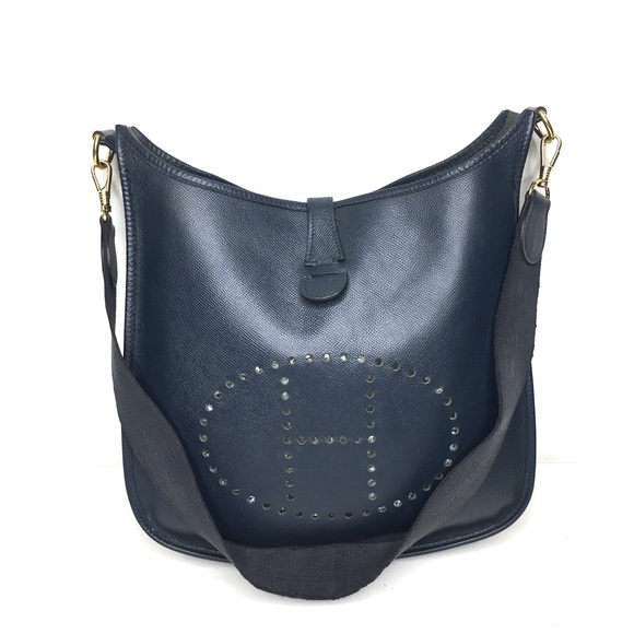 Authentic HERMES Evelyne GM crossbody bag Indigo navy leather - Picture 3 of 16